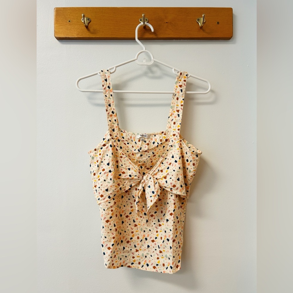 MADEWELL Tie Front Cami Tank Top SZ 4 Cotton Blend Pink Terrazzo Print